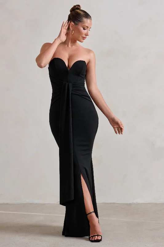 Empire Waist Women Dress to Accentuate the Bust and Conceal the WaistCarrie | Black Sweetheart Neckline Maxi Dress With Statement Tie