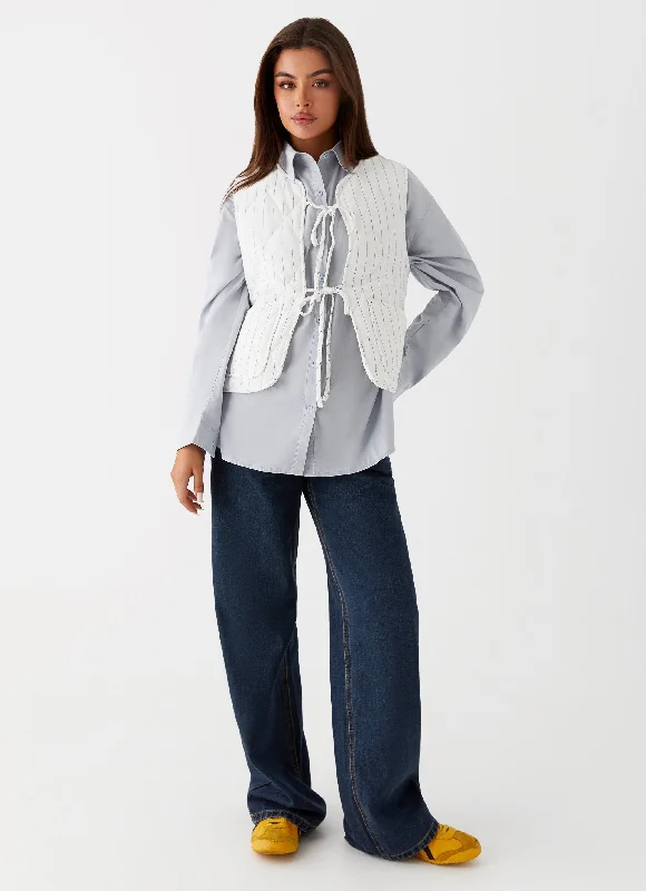 Plus Size Women's Sequin - Embellished Blazers in Silver for a Glamorous PartyCelini Quilted Vest - White Pinstripe