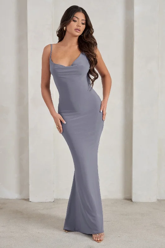 Little Black Women Dress with Sequins for a Glamorous Night OutCorinne | Grey Asymmetric Cowl Neck Backless Maxi Dress