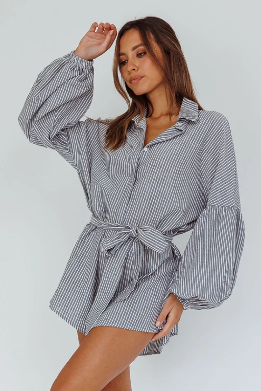 Mini Women Dress with a Short Hem for a Young and Trendy StyleDaytona Beach Long Sleeve Shirt Romper Pinstripe