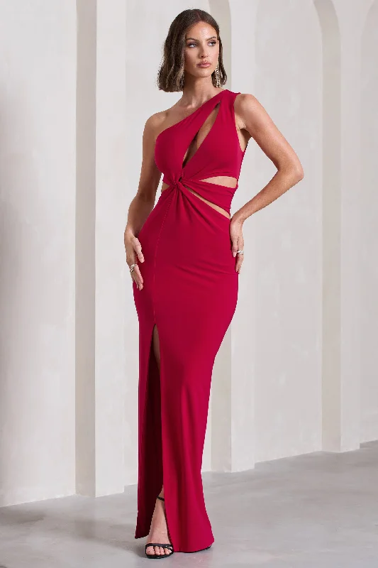 Shift Women Dress with a Simple and Classic Design for Everyday WearEmmy | Red One Shoulder Cut-Out Split Maxi Dress