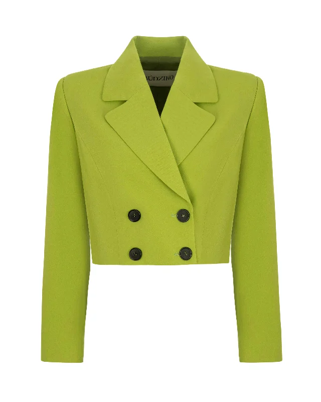 Plus Size Women's Faux Fur - Trimmed Blazers in Black for a Luxurious LookYELLOW-GREEN CROPPED BLAZER