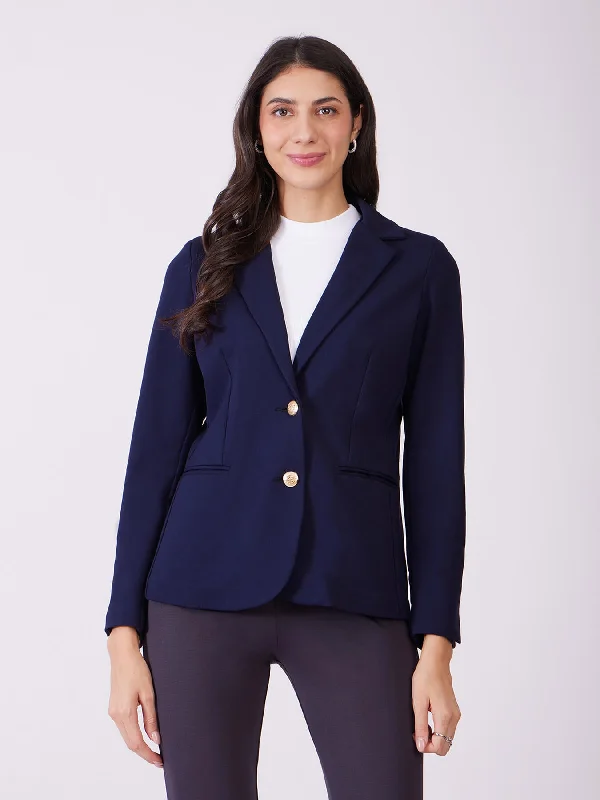 Women's Tailored Stretch Blazers in Navy Blue for Business MeetingsLivIn Single Breasted Blazer - Navy Blue