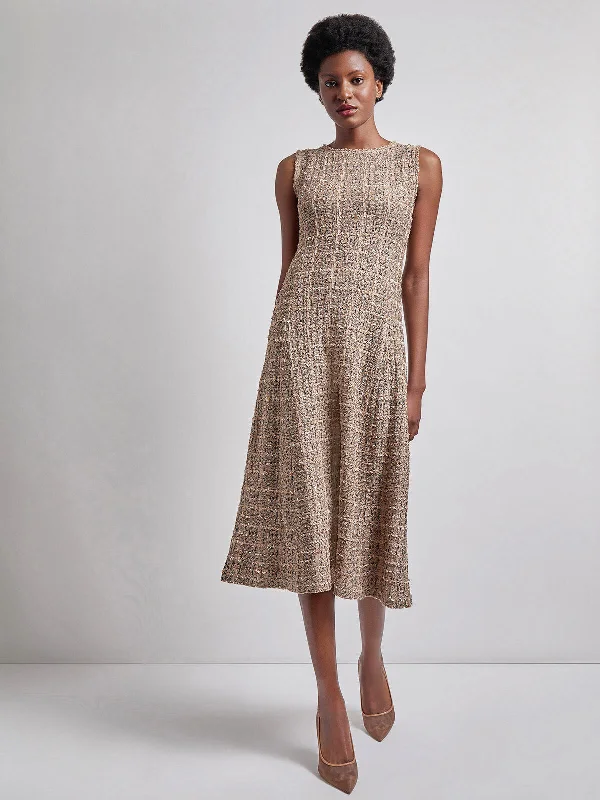 Strapless Women Dress with a Built - in Bra for Comfort and SupportMaxi Fit & Flare Tweed Knit Dress