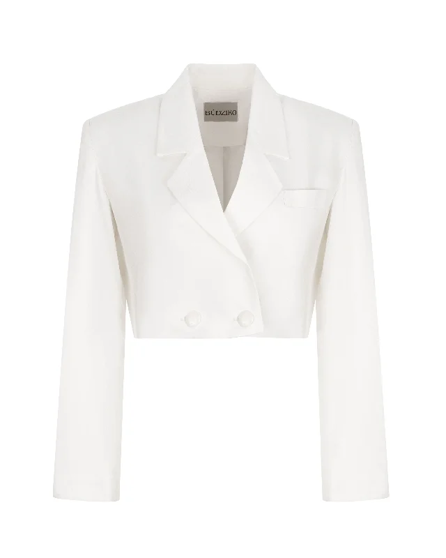 Plus Size Women's Faux Fur - Trimmed Blazers in Black for a Luxurious LookPARIS MILKY WHITE CROPPED BLAZER