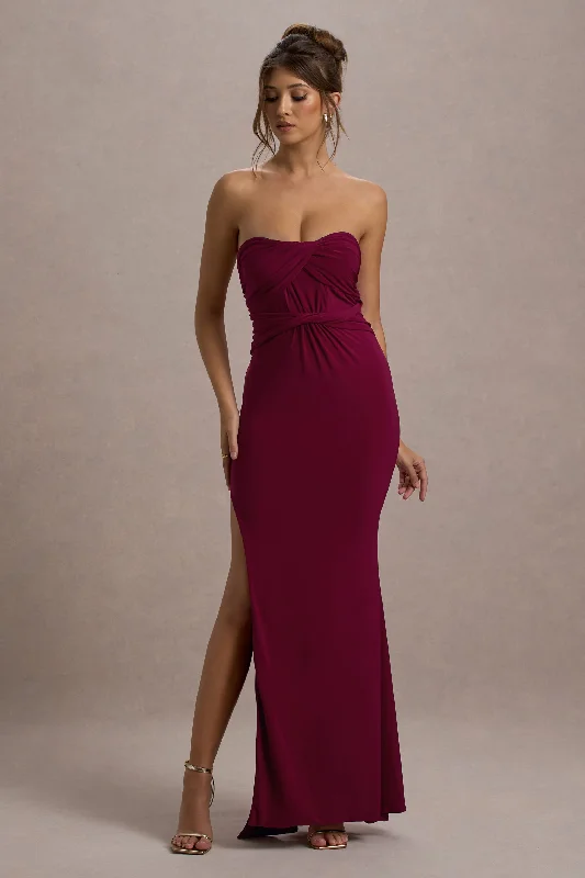 Off - the - Shoulder Women Dress for a Romantic and Feminine LookNomad | Berry Strapless Split Maxi Dress