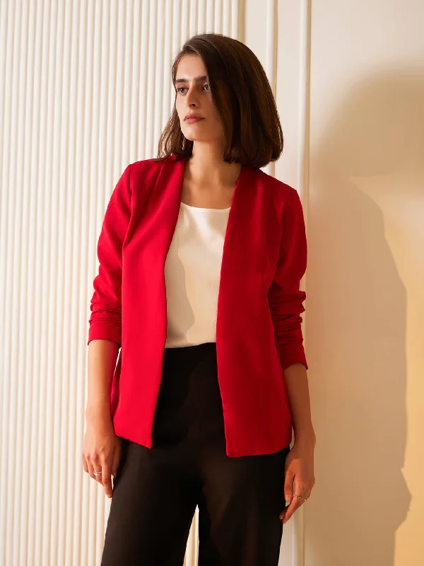 Women's Tailored Stretch Blazers in Navy Blue for Business MeetingsStylish Jacket With Hook Closure - Red