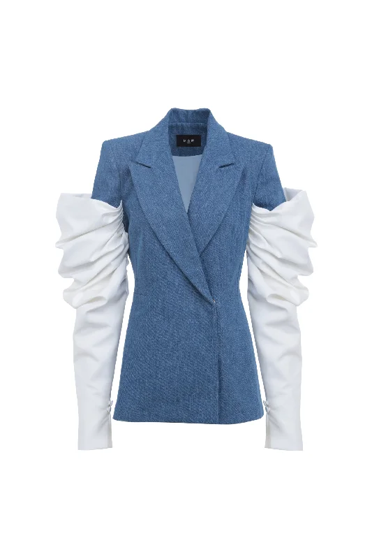 Plus Size Women's Sequin - Embellished Blazers in Silver for a Glamorous PartyVeste Assurance en denim à manches blanches