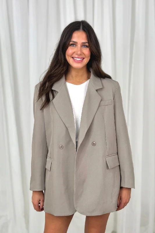 Women's Tailored Stretch Blazers in Navy Blue for Business MeetingsWillow Oversized Blazer In Taupe