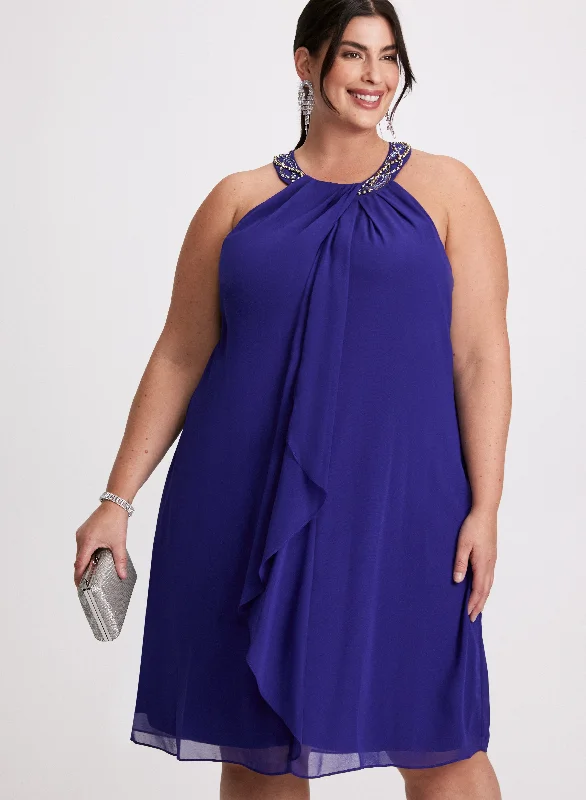 Plus Size Women Dress with a Flattering A - Line Cut for Comfort and StyleBeaded Flounce Front Dress