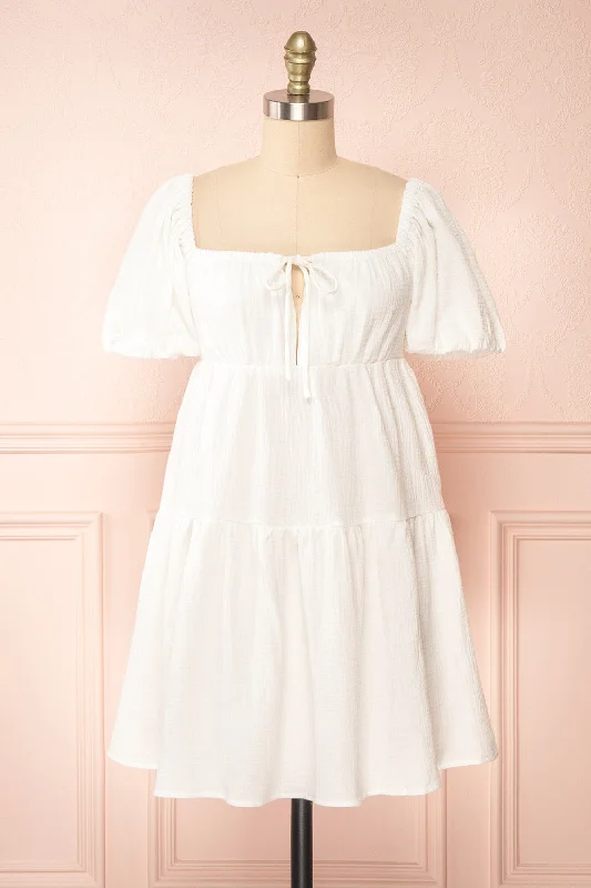 Mini Women Dress with a Short Hem for a Young and Trendy StyleJenna | Short Tiered White Dress