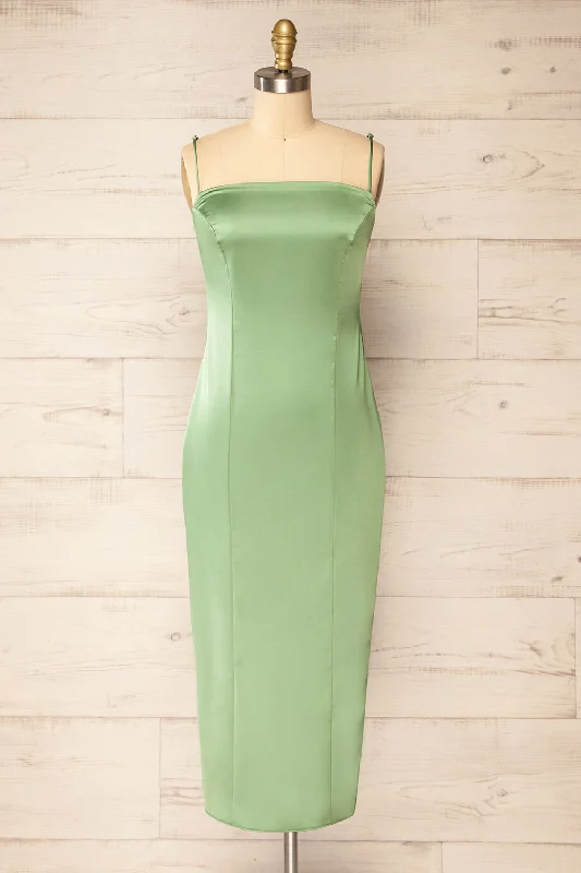 Sleeveless Women Dress in Bright Colors for Summer PartiesKorina Sage | Fitted Satin Midi Dress