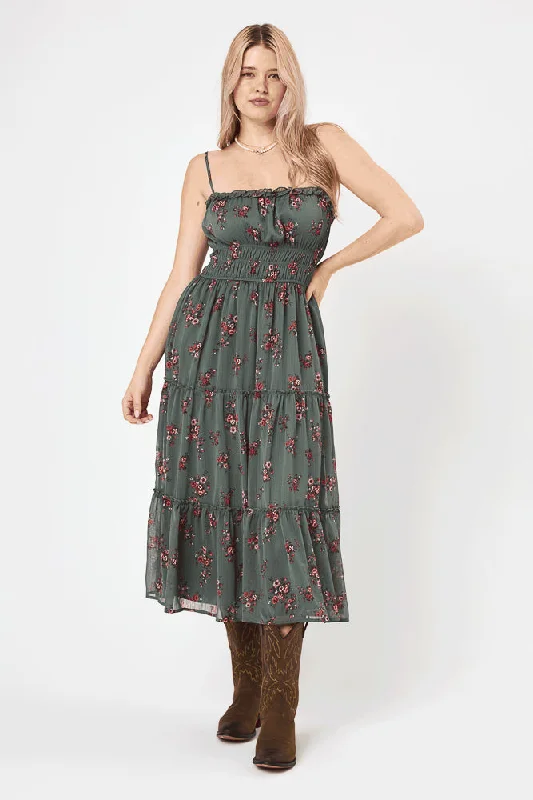 Halter Neck Women Dress to Show Off the Shoulders and NecklineOlive Floral Emma Tier Midi Dress