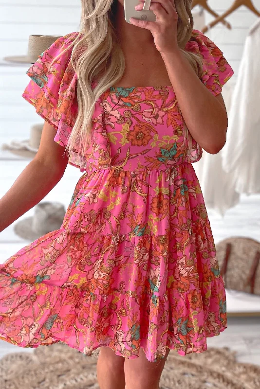 Empire Waist Women Dress to Accentuate the Bust and Conceal the WaistFloral Ruffle Sleeve Tiered Dress