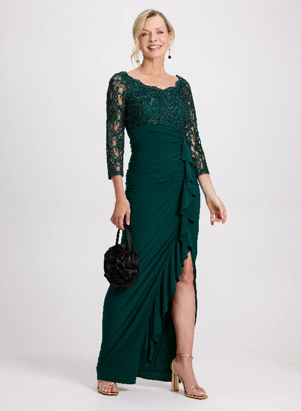 Ball Gown Women Dress with a Full Skirt for a Princess - like LookScalloped Detail Lace Sleeve Dress