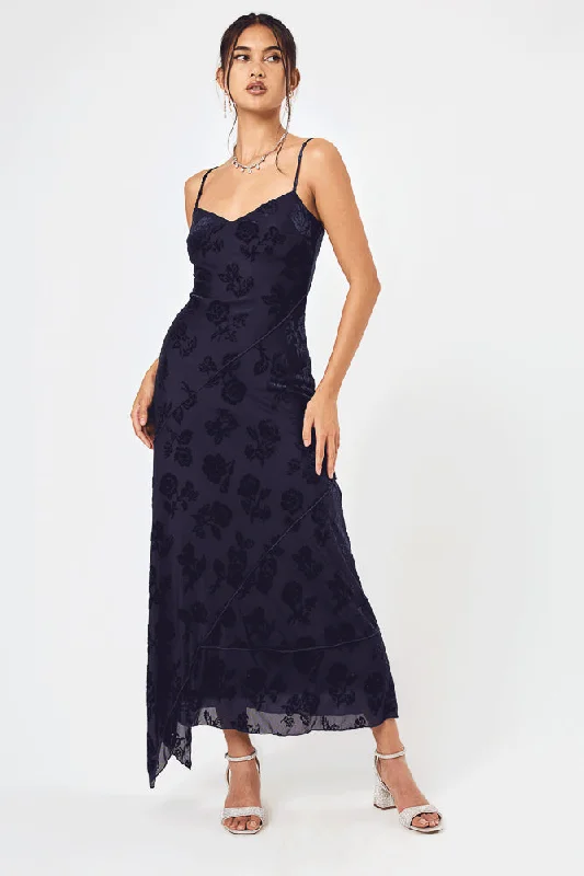 Shift Women Dress with a Simple and Classic Design for Everyday WearNavy Sleeveless Burnout Midi Dress