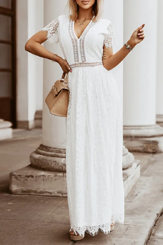 Ruffled Women Dress with Multiple Layers for a Playful and Girly StyleLace Short Sleeve Maxi Dress