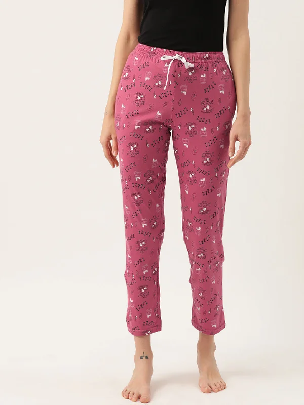 Loose - fitting navy - blue linen lounge pants for a nautical - inspired styleWomen's Printed Cotton Pink Lounge Pants | LDLW-2332-1 |