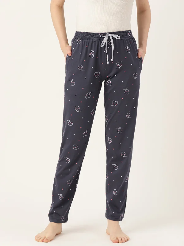 Plus - size high - waisted plaid lounge pants for plus - size womenWomen's Printed Cotton Navy Blue Lounge Pants | LDLW-2326-1 |