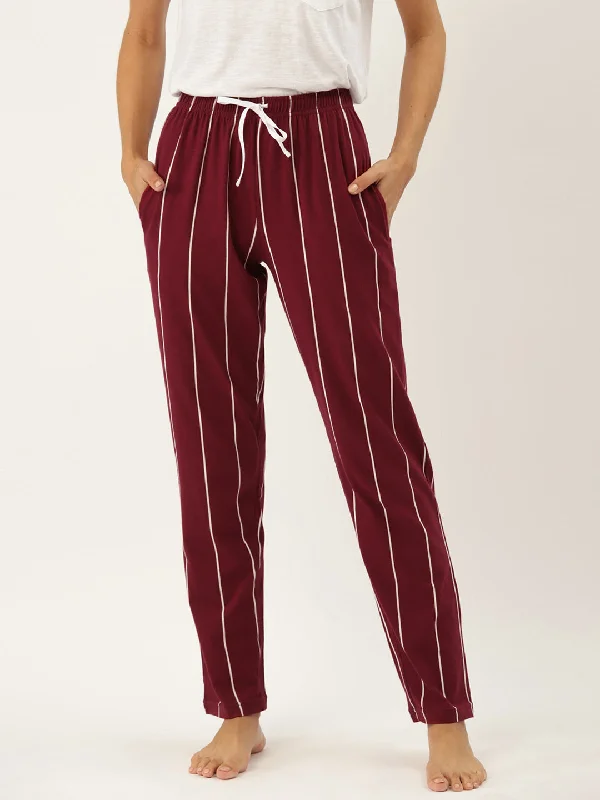 Drawstring - cuffed cream - colored lounge pants for a simple and elegant lookWomen's Printed Cotton Maroon Lounge Pants | LDLW-2317-1 |