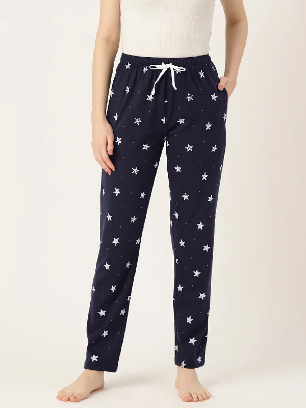 Smocked - cuffed plum - colored lounge pants for a charming and cozy lookWomen's Printed Cotton Navy Blue Lounge Pants | LDLW-2327-1 |