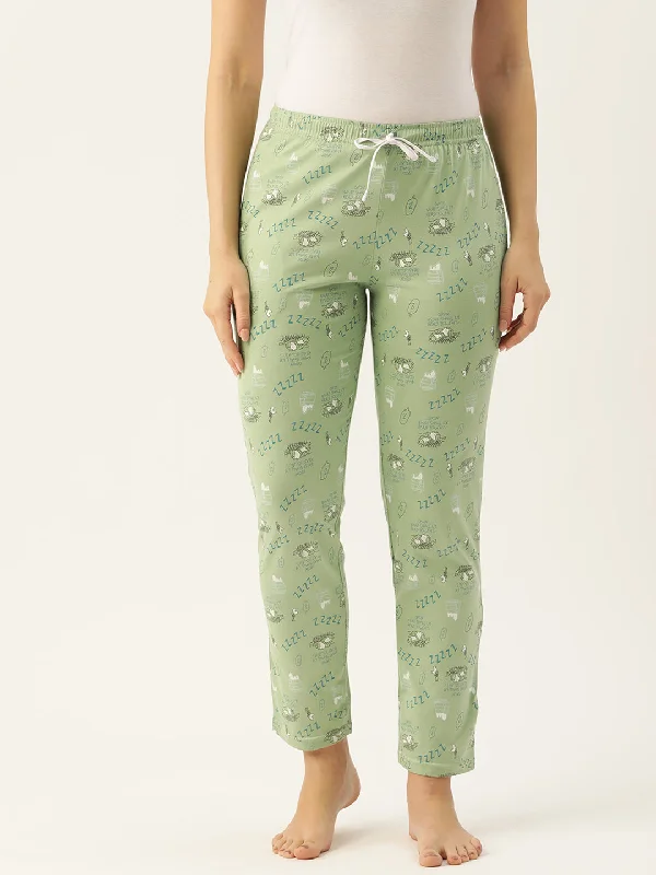 Embroidered - cuffed sky - blue lounge pants for a delicate and beautiful lookWomen's Printed Cotton Sea Green Lounge Pants | LDLW-2336-1 |