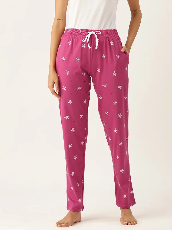 Mini - length hot - pink sequined lounge pants for a fun and flashy styleWomen's Printed Cotton Pink Lounge Pants | LDLW-2322-1 |