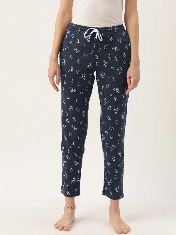 Short - size cropped floral - embroidered lounge pants for short - stature womenWomen's Printed Cotton Navy Blue Lounge Pants | LDLW-2334-1 |