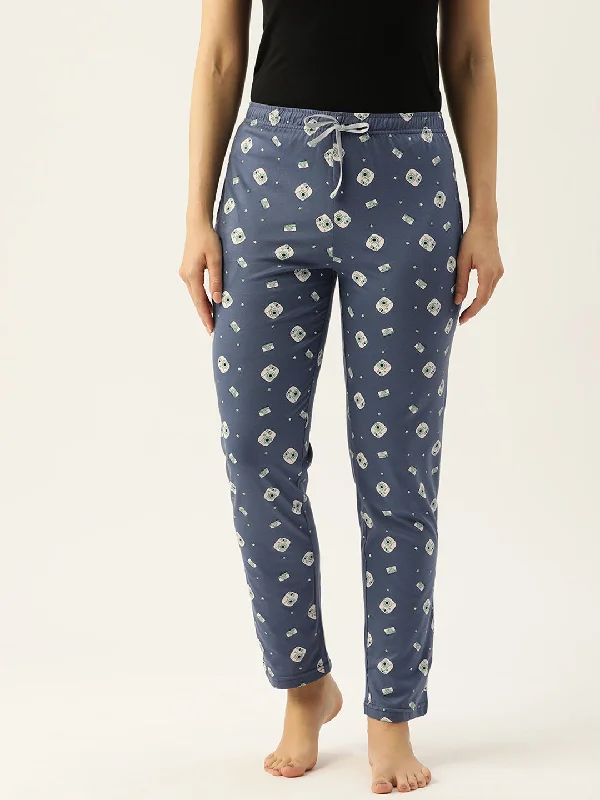 Zipper - cuffed khaki - colored lounge pants for a practical and stylish lookWomen's Printed Cotton Blue Lounge Pants | LDLW-2337-1 |