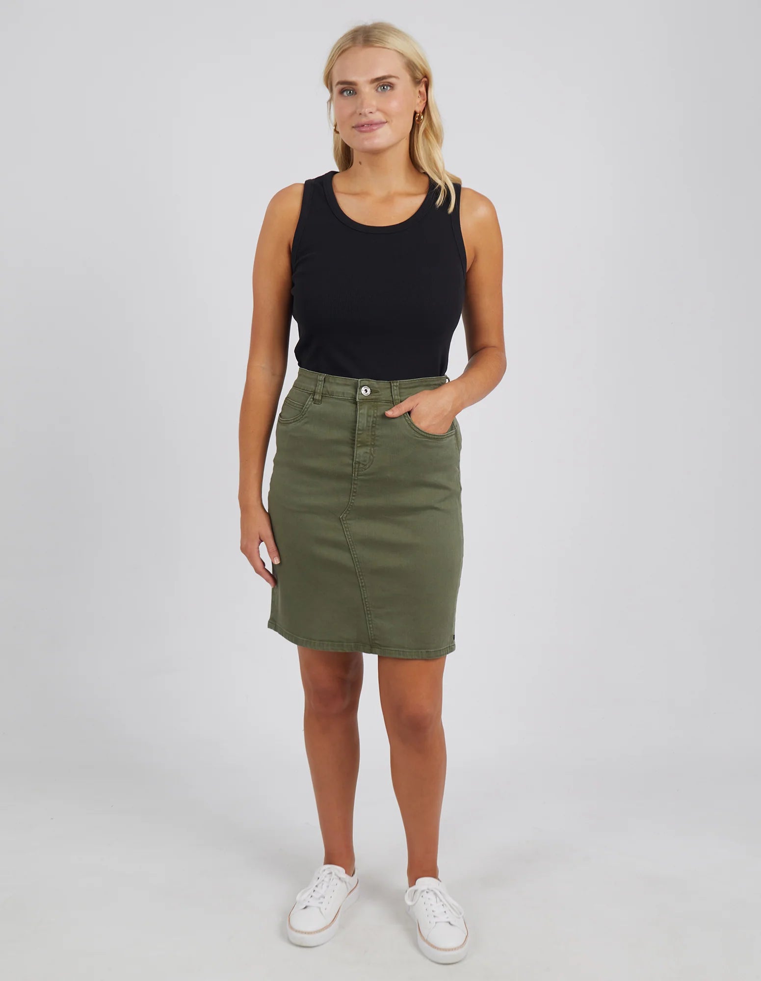 Elm Belle Denim Skirt KHAKI