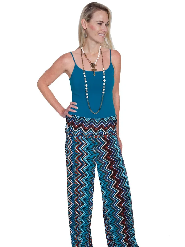 Asymmetric - hem lime - green lounge pants for a unique and stylish lookScully Womens Palazzo Zig Zag Turquoise Poly/Spandex Lounge Pants