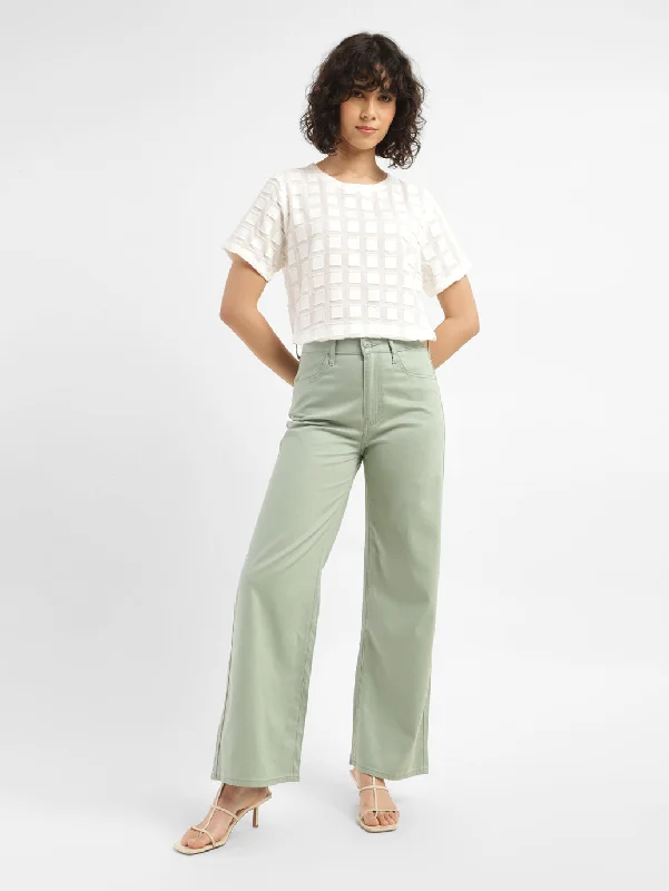 Jeggings women jeans combining the comfort of leggings and style of jeansWomen's High Rise Green Wide-leg Jeans