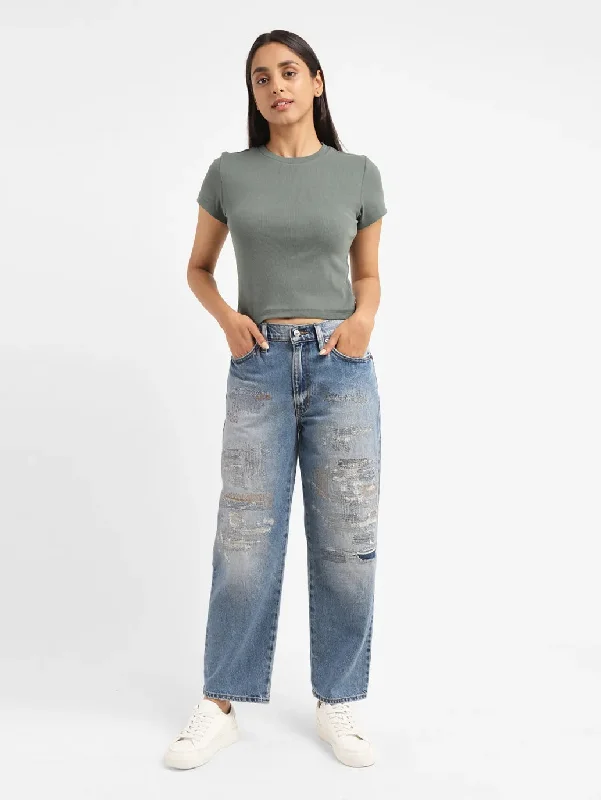 Distressed women jeans for a trendy and edgy lookWomen's Mid Rise 94 Baggy Fit Jeans