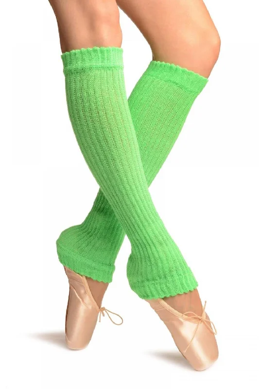 Neon Green Double Rib Stitch Dance/Ballet Leg Warmers