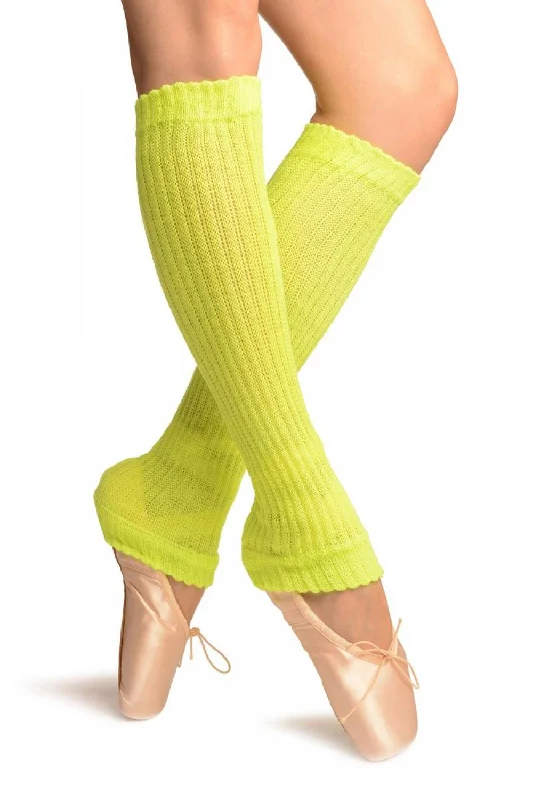 Neon Yellow Double Rib Stitch Dance/Ballet Leg Warmers