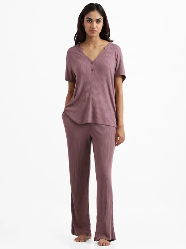 Shirred - hem peach - colored lounge pants for a feminine and soft lookWunderlove Sleepwear Modal Rib Light Brown Supersoft Lounge Pants