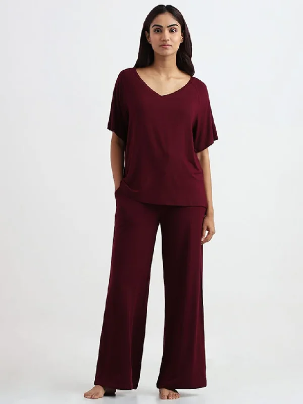 Fringe - hem rose - colored lounge pants for a fun and carefree lookWunderlove Sleepwear Supersoft Burgundy Claret Lounge Pants