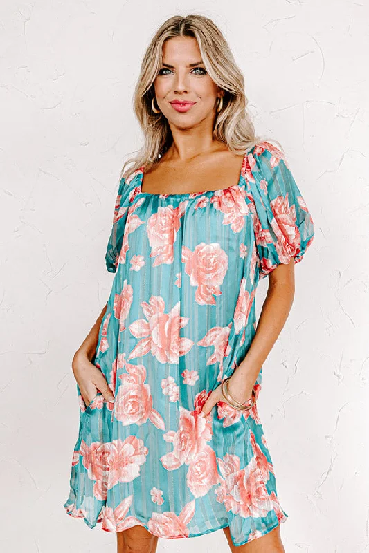 Sheath Women Dress with a Tailored Fit for a Professional LookCreate Your Dream Life Floral Shift Dress In Turquoise