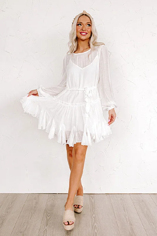 Off - the - Shoulder Women Dress for a Romantic and Feminine LookMade To Twirl Ruffle Dress In White