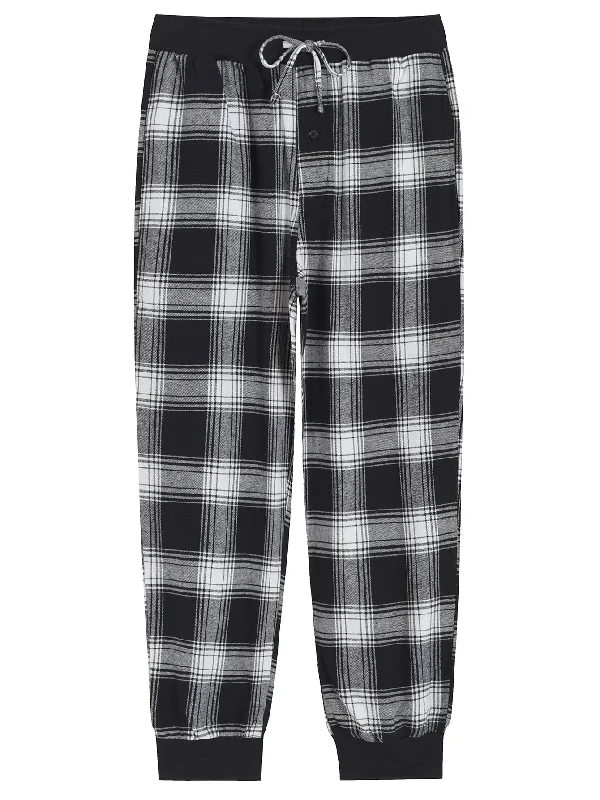 Embroidered - cuffed sky - blue lounge pants for a delicate and beautiful lookMen's Cotton Flannel Pajama Pants Plaid Jogger Lounge Pants with Pocket