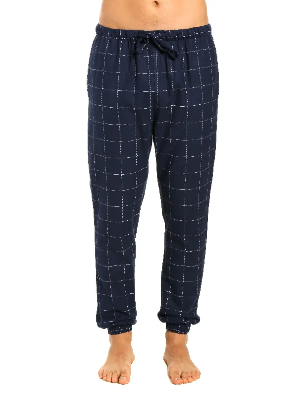 Capri - length light - pink terry - cloth lounge pants for a cozy and cute lookMens 100% Cotton Flannel Jogger Lounge Pants - Windowpane Checks - Navy