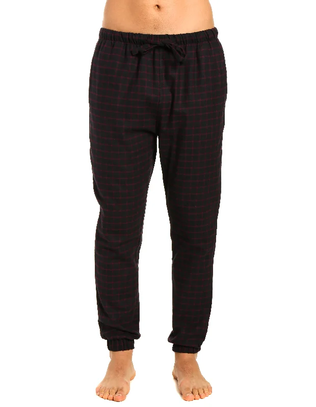 Split - hem royal - blue lounge pants with side slits for a trendy appearanceMens 100% Cotton Flannel Jogger Lounge Pants - Checks - Black-Fig