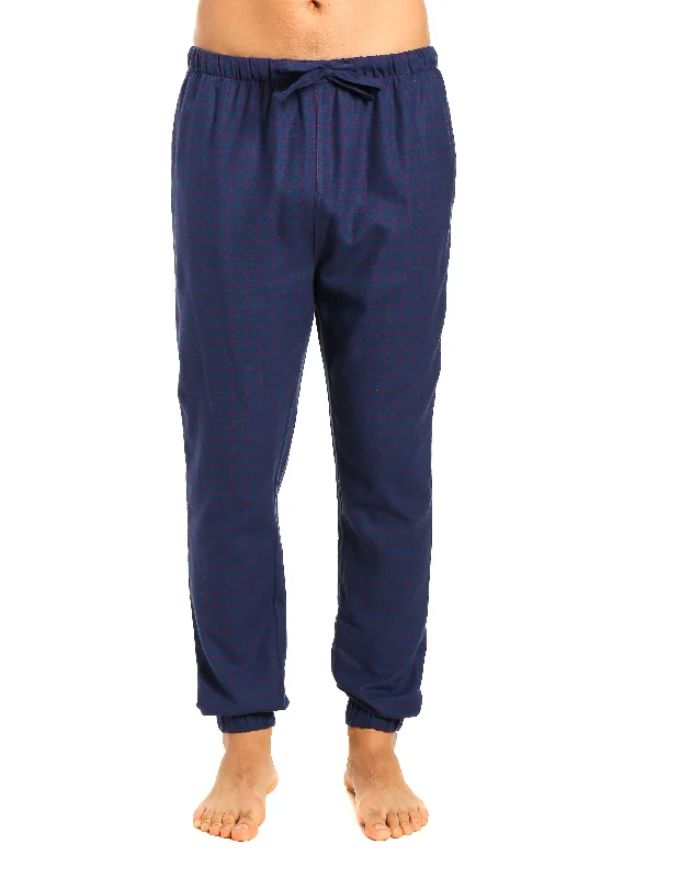 Drawstring - hem burgundy - colored lounge pants for an adjustable fitMens 100% Cotton Flannel Jogger Lounge Pants - Checks - Dark Blue