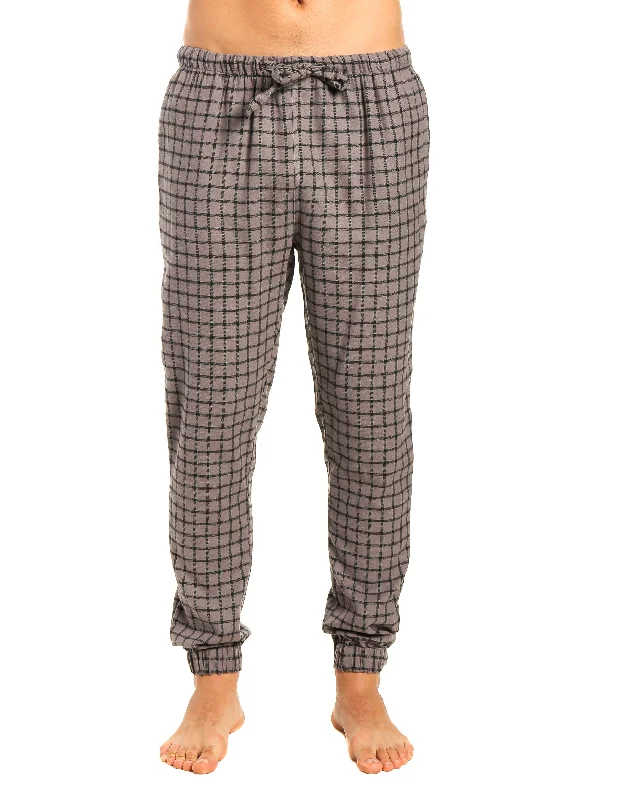 Zipper - hem silver - colored lounge pants for a modern and edgy lookMens 100% Cotton Flannel Jogger Lounge Pants - Checks - Charcoal Black