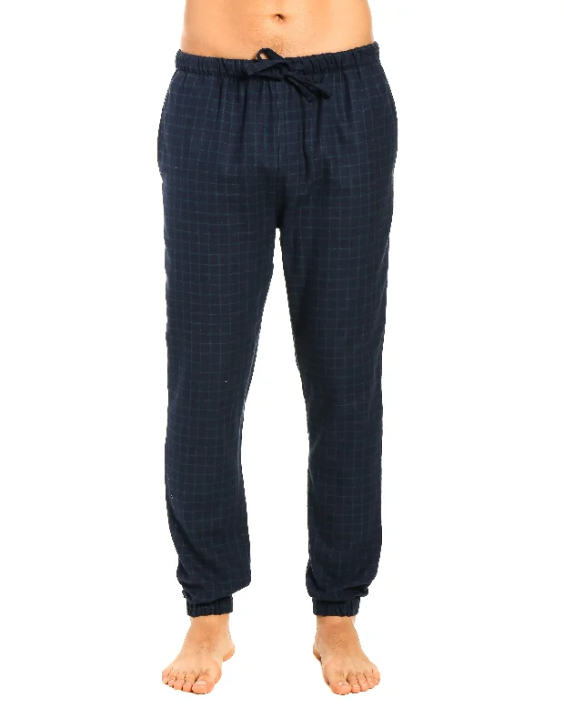 Loose - fitting navy - blue linen lounge pants for a nautical - inspired styleMens 100% Cotton Flannel Jogger Lounge Pants - Windowpane Checks - Navy Green