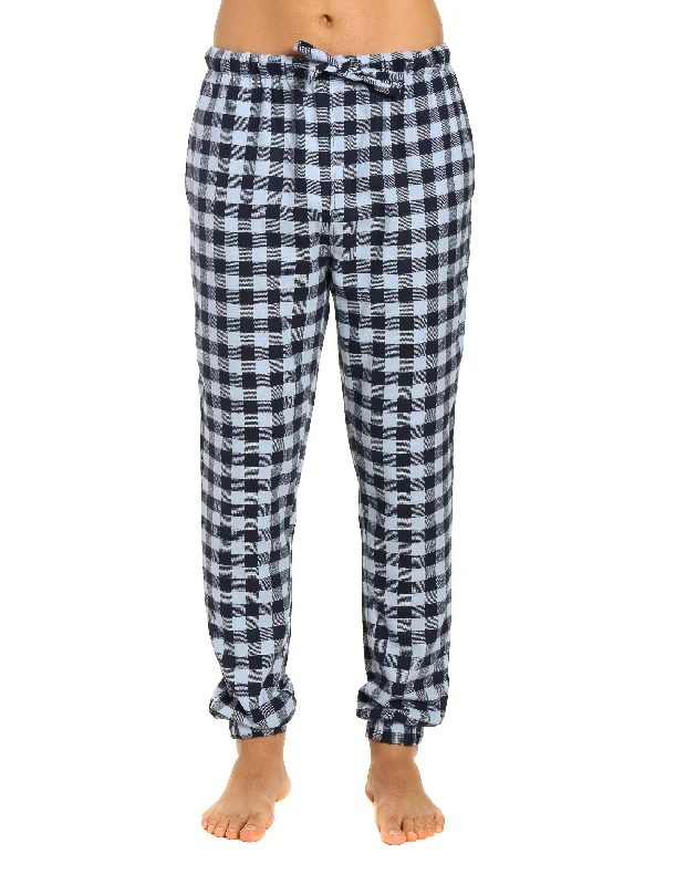 Embroidered - hem lavender - colored lounge pants for a delicate and beautiful lookMens 100% Cotton Flannel Jogger Lounge Pants - Gingham Checks - Navy Blue