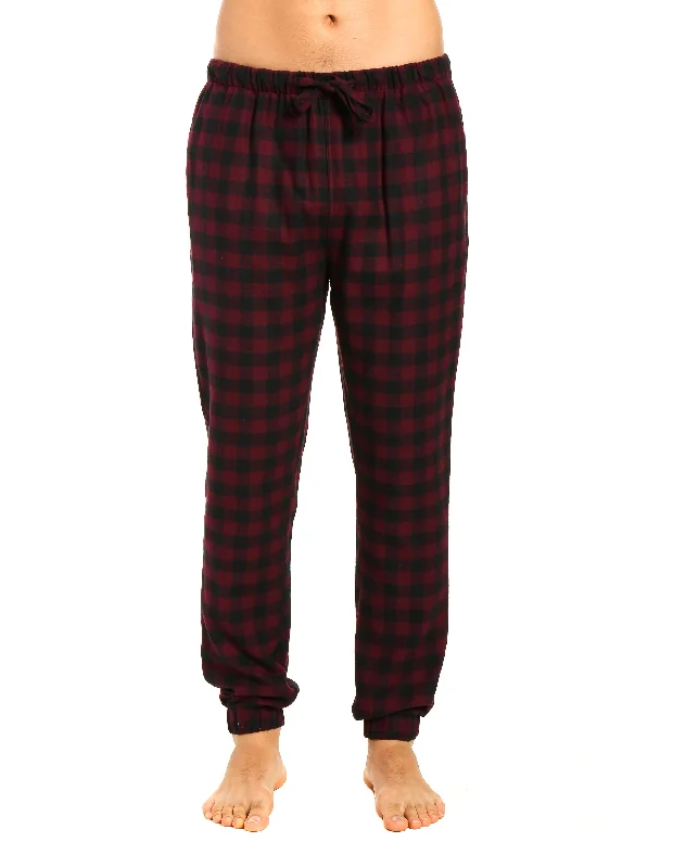 Fringe - hem rose - colored lounge pants for a fun and carefree lookMens 100% Cotton Flannel Jogger Lounge Pants - Gingham Checks - Fig Black