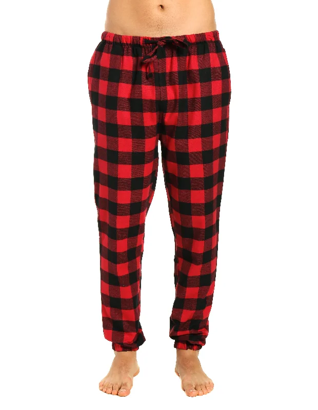 Mini - length hot - pink sequined lounge pants for a fun and flashy styleMens 100% Cotton Flannel Jogger Lounge Pants - Gingham Checks - Black-Red