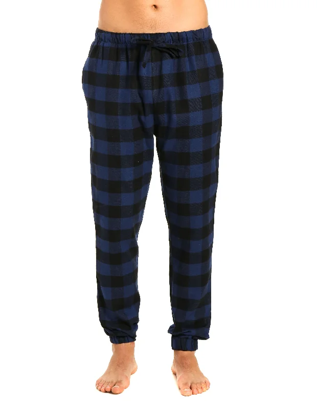 Bell - bottom purple paisley - print lounge pants for a retro lookMens 100% Cotton Flannel Jogger Lounge Pants - Gingham Checks - Black-Blue