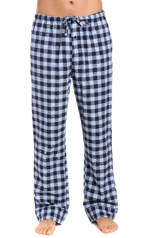 Shirred - hem peach - colored lounge pants for a feminine and soft lookMens Gingham 100% Cotton Flannel Lounge Pants - Gingham Checks - Navy Blue